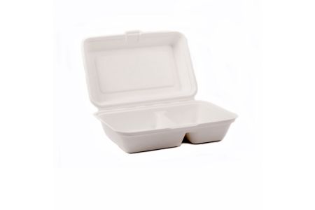 Bagasse 2 compartment Compostable Lunch Box 9x6 Inch White