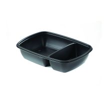 2 Compartment Small Microwaveable PP Tray 600/300ml Black 