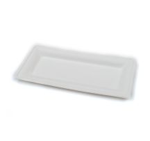 Compostable Rectangular Bagasse Plate 26x13cm White